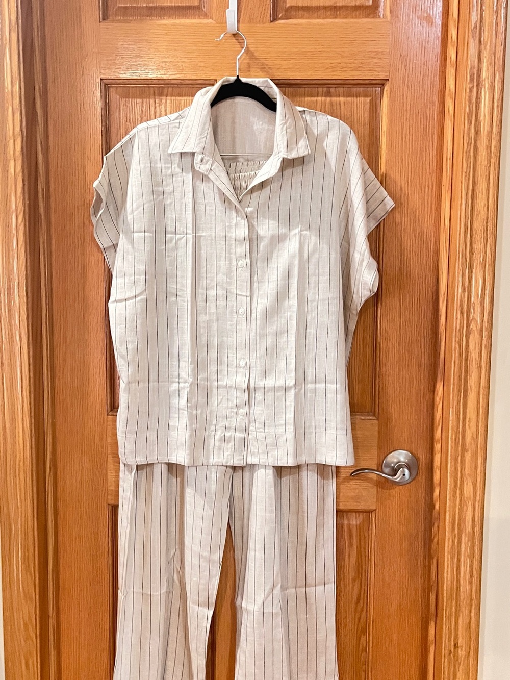 Light Cream Striped Linen Set